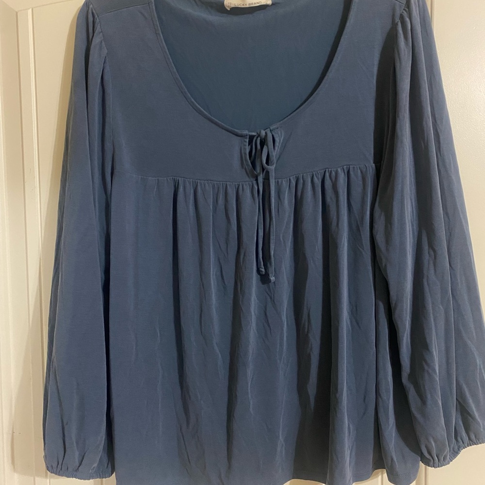 **SOLD**Lucky Brand Blue Tie Front Relaxed Blouse